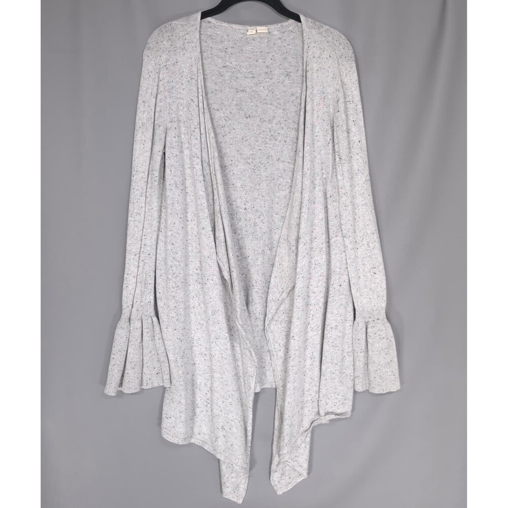 ANTHROPOLOGIE MOTH Gray Open Cardigan MEDIUM Wool Cashmere Blend Ruffle Sleeve
